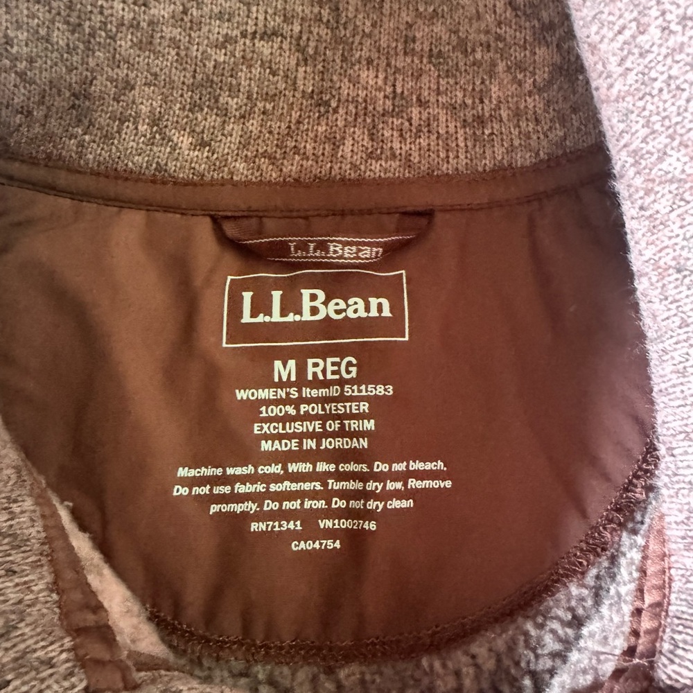L.L. Bean Sweater Fleece Zip Up Jacket Size Medium Raspberry Heather - Picture 5 of 6